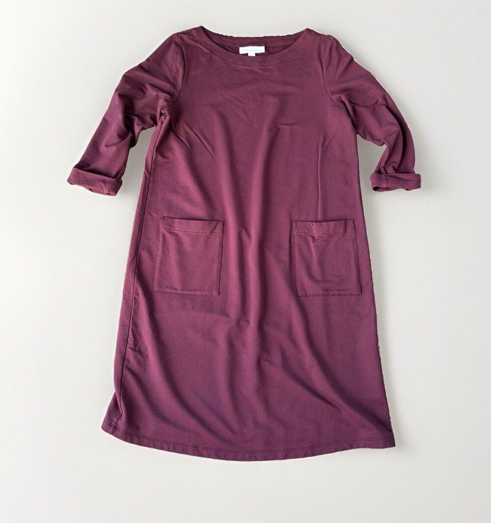 J Jill Pure Jill Affinity French Terry Shift Dress Womens S Burgundy Pockets